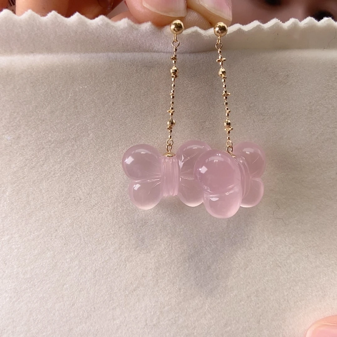 芙蓉石耳饰18K金镶嵌蝴蝶