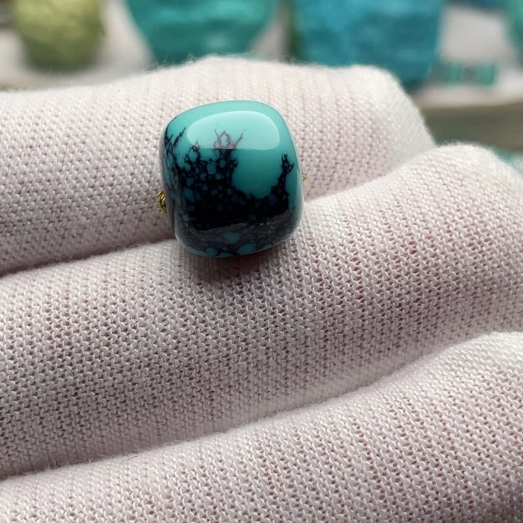 绿松石未镶嵌珠宝奇石12mm高瓷绿水草纹老型