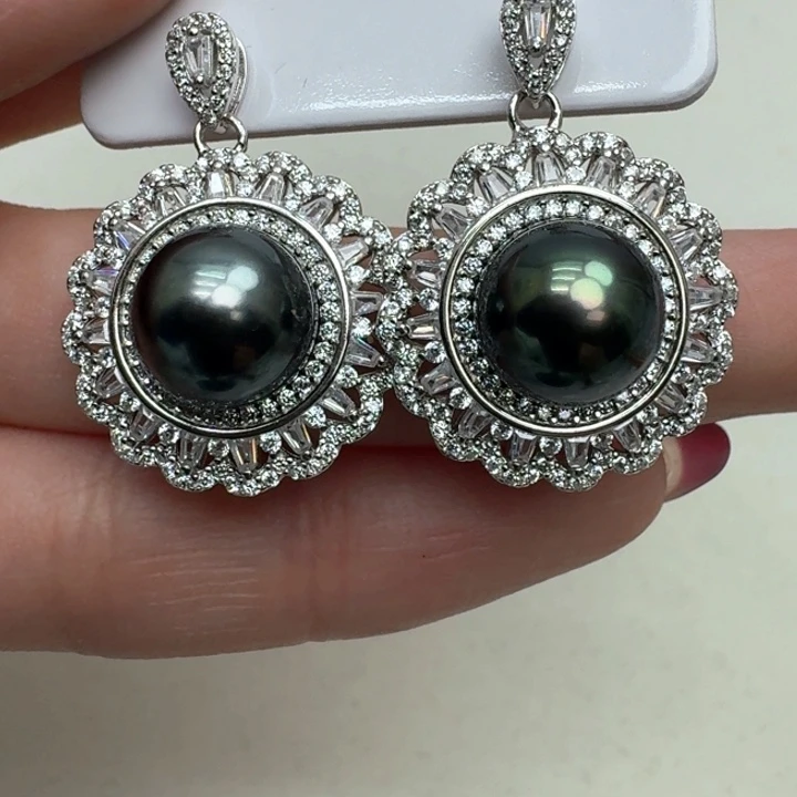 海水珍珠耳饰银S925镶嵌