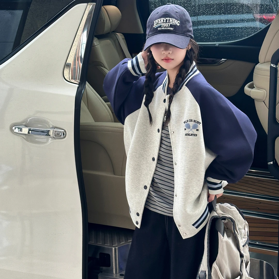 女童外套洋气韩版春秋时髦儿童棒球服宽松休闲百搭上衣秋季中大童