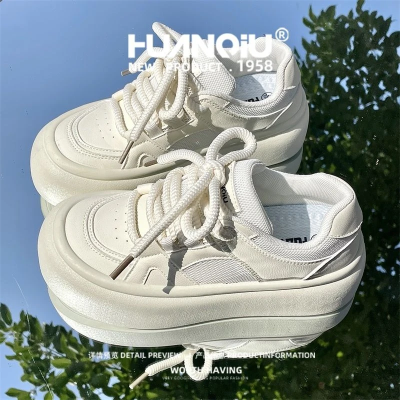 HUANQIU/环球透气网面小白鞋板鞋女2025新款学生轻便舒适休闲女鞋