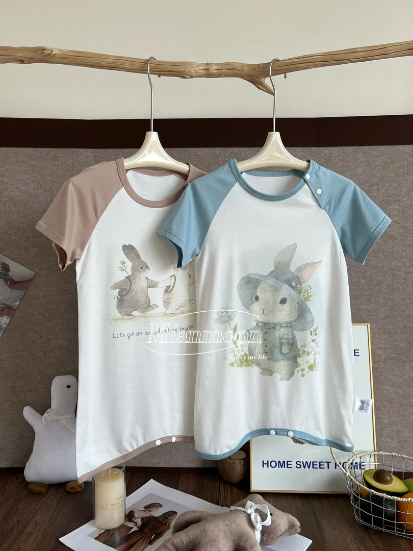 兰精莫代尔睡袋夏款短袖居家服无感印花卡通宝宝舒适肩扣薄款