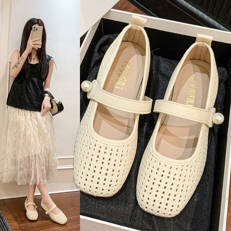 镂空夏季透气单鞋透气平底鞋女款平底女鞋鞋子学生