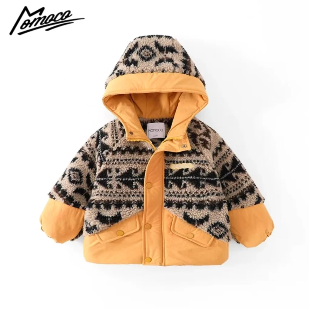 MOMOCO冬季新款男女童时尚拼色费尔岛风加棉连帽外套75480123027