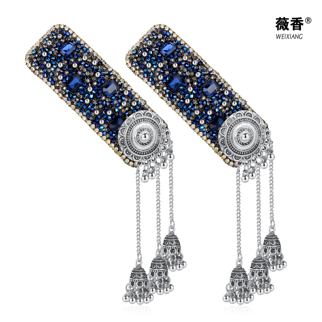 W064高定百搭流苏复古铃铛发夹女简约风原创设计民族风边夹宫廷