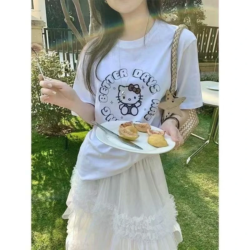 88098# 夏日少女感正肩百搭Kitty猫T恤