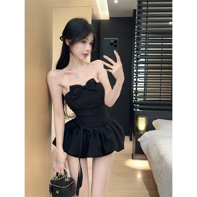 法式气质别致绝美纯欲蝴蝶结抹胸背心蓬蓬下摆设计感短款连衣裙女