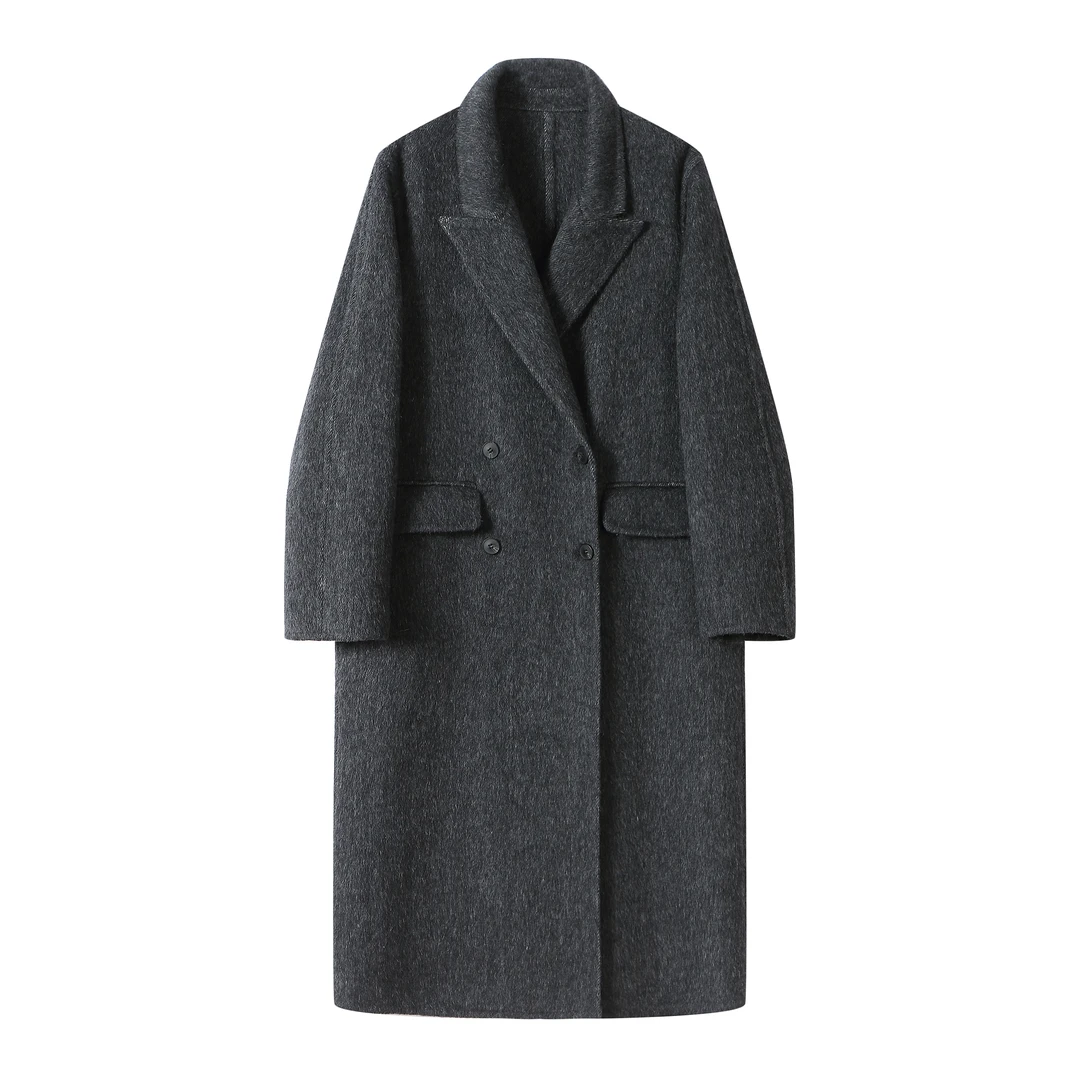 REREK 设计师25秋冬长款翻领绵羊毛双面呢大衣