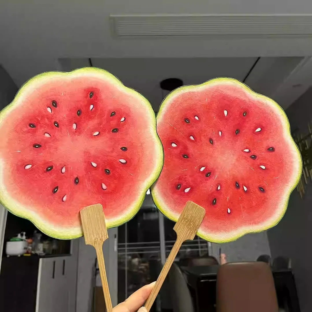 手绘风西瓜团扇夏日清凉甜甜扇子送闺蜜礼物暖场道具扇双面印花扇