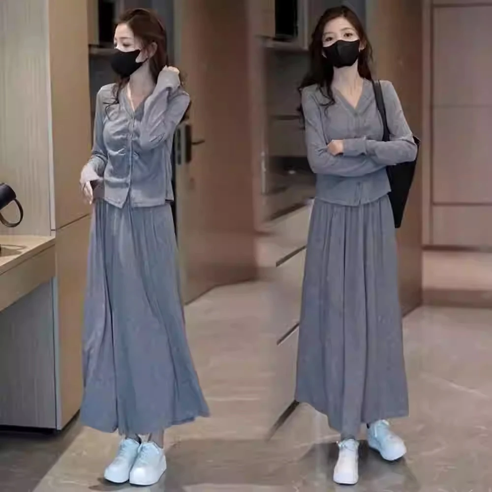 2025春秋新款休闲运动套装裙女时尚洋气显瘦开衫上衣半身裙两件套