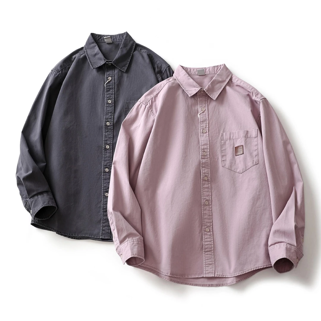 阿美咔叽 ins潮牌工装衬衫男春秋新款宽松休闲复古风纯棉长袖衬衣