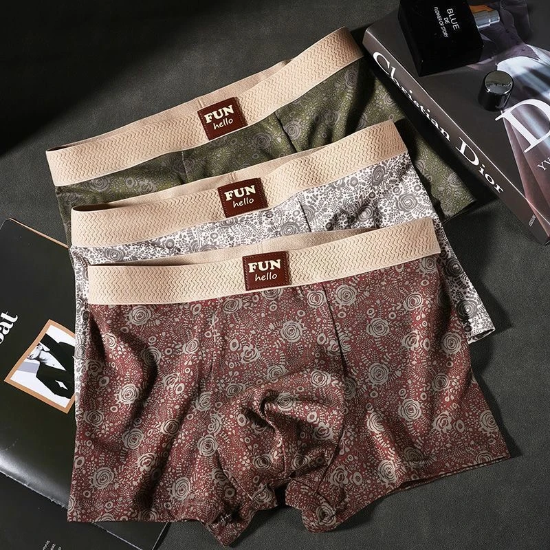 新款古典风男士内裤棉质舒适透气玫瑰四角裤青年亲肤男生平角短裤