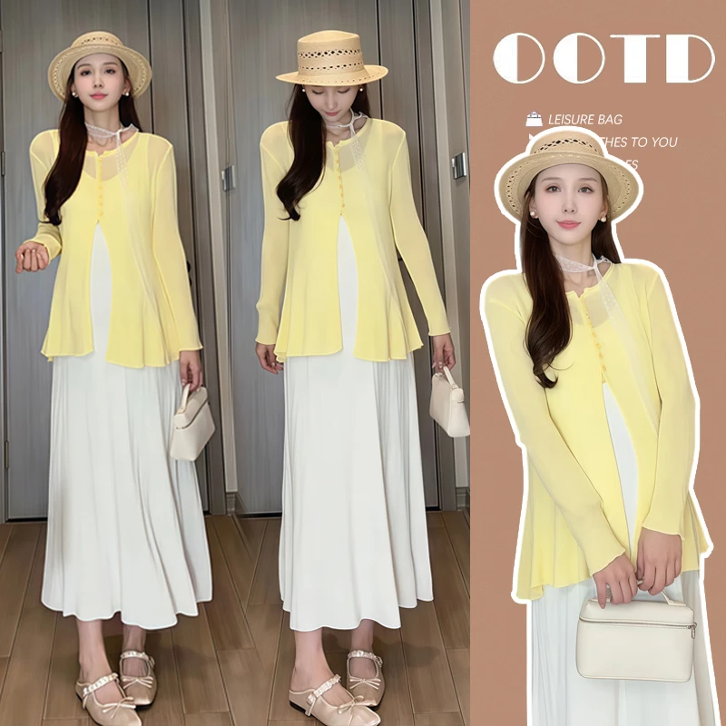 孕妇套装连衣裙2025新款冰感时尚吊带裙+防晒两件套套装