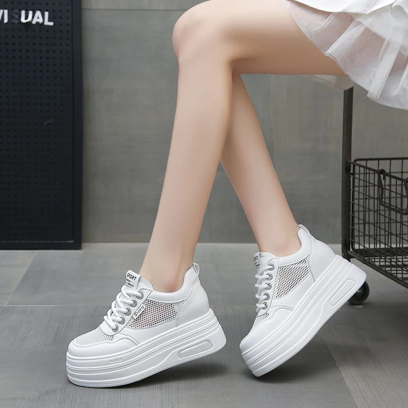 增高8厘米内增高小白鞋女2025夏季新款透气网面厚底运动休闲板鞋