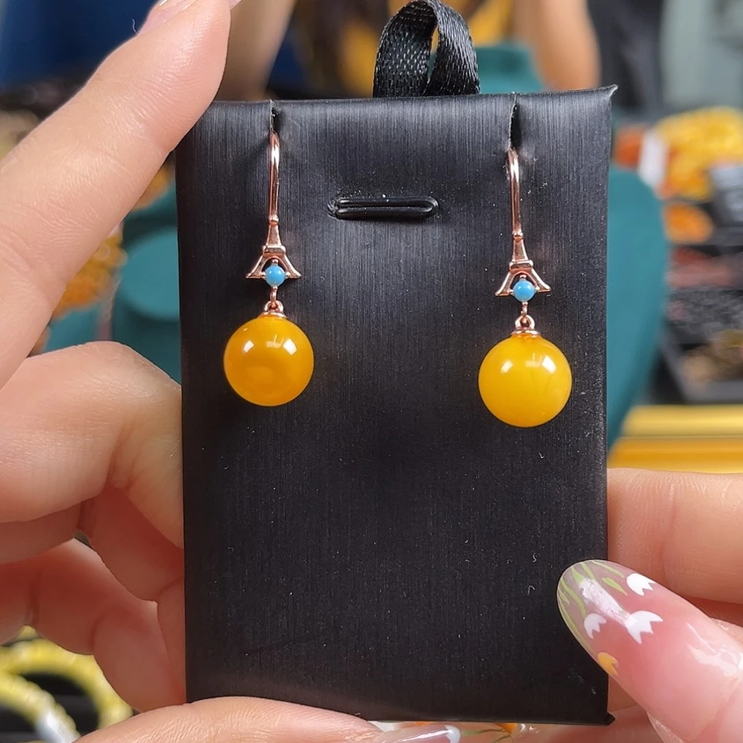 银S925镶嵌琥珀裸石帝王黄10+