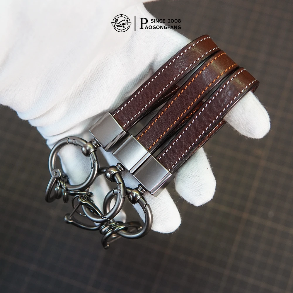 胡子皮带 手工头层牛皮棕色摔纹钥匙扣钥匙挂件