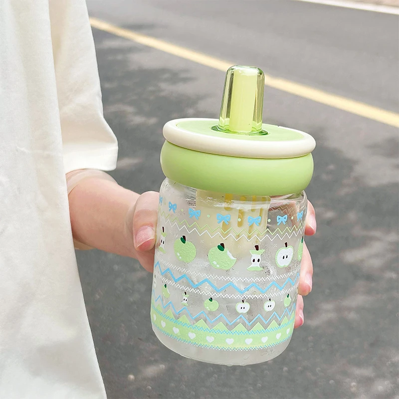 卡通玻璃杯2025新款女生高颜值茶水分离泡茶杯耐高温便携吸管杯子