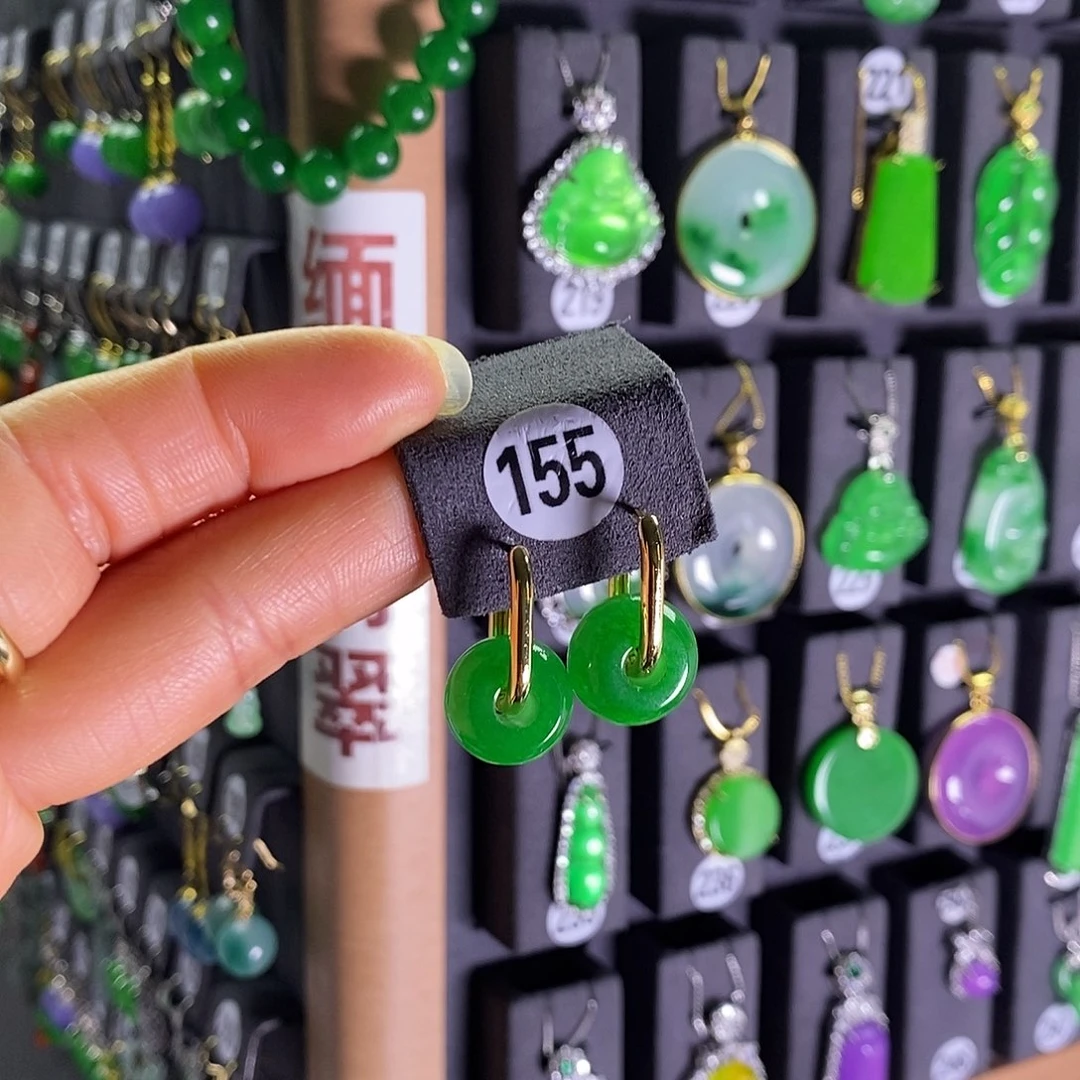 银S925镶嵌翡翠耳饰155