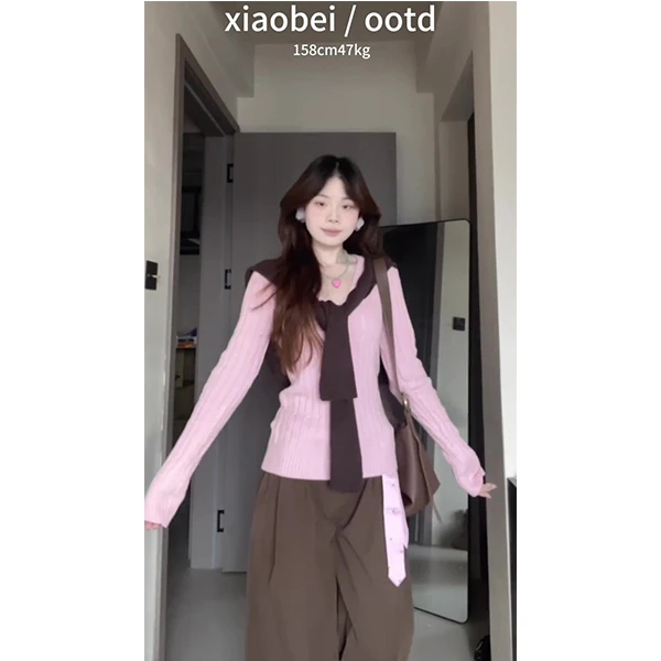 针织上衣2025早秋新款软糯温柔慵懒风套头长袖小衫女裤子套装