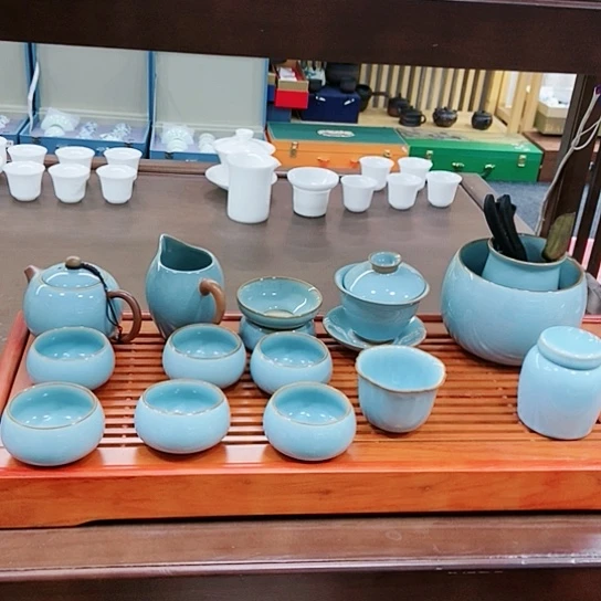 陶瓷家用简约办公17件套套，天青