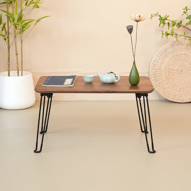 黑胡桃办公折叠桌桌子飘窗桌客厅家用阳台梅花创意长方形轻奢