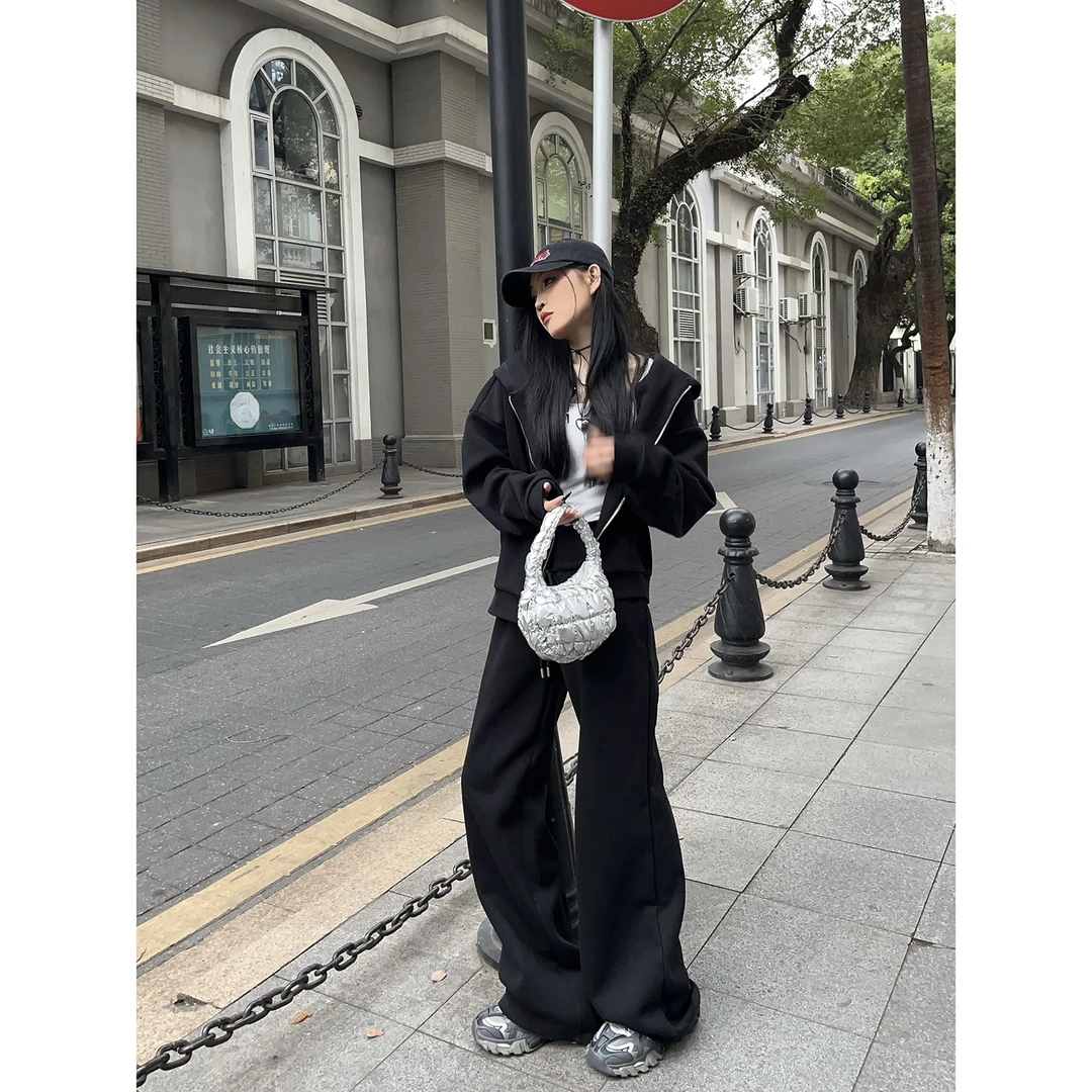 休闲运动套装宽松连帽卫衣卫裤长裤两件套