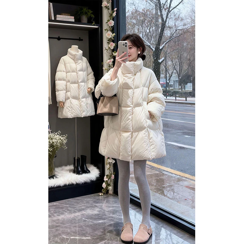 parkyeon高级感洋气立领加厚保暖棉衣棉袄女温柔风白色长袖外套