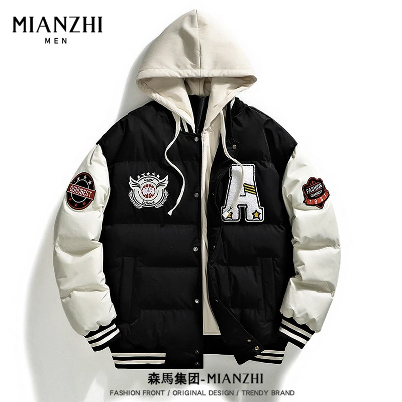 棉致假两件棒球服棉衣外套男士冬季2025新款加厚防寒保暖美式棉服