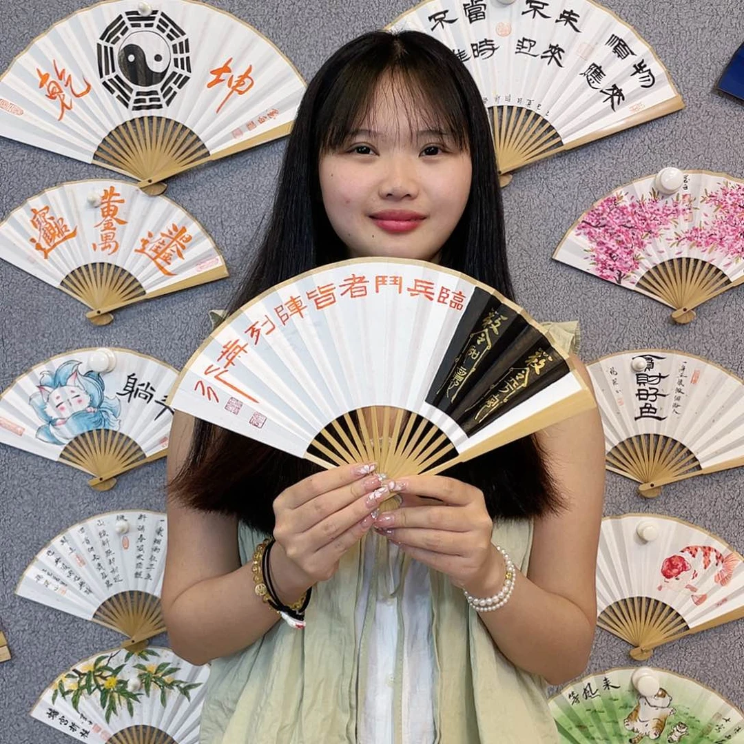 书法6寸玉竹-纯手绘-文玩扇骨（默认粘好）