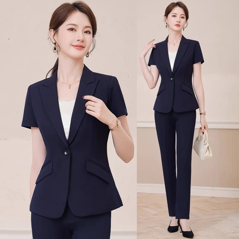 高端短袖职业西装套装女夏气质工装酒店经理前台接待售楼部工作服