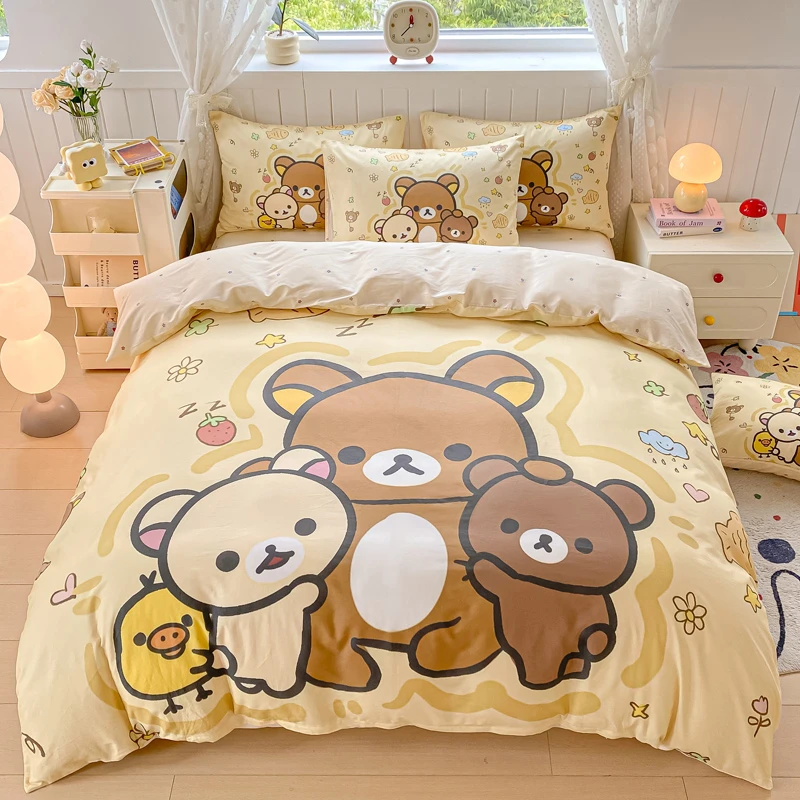 卡通全棉四件套儿童被罩小熊纯棉可爱轻松熊女孩学生宿舍三件套