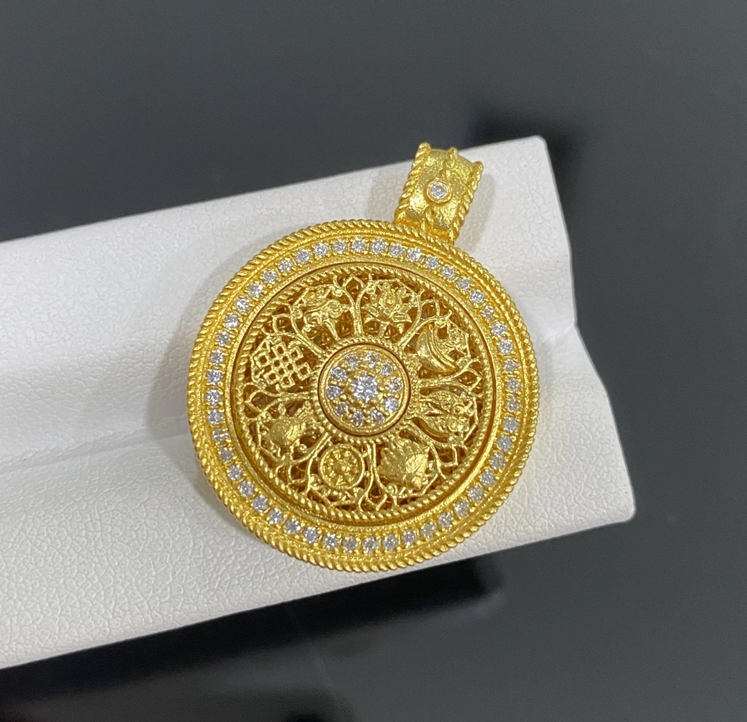 足金999八宝罗盘吊坠