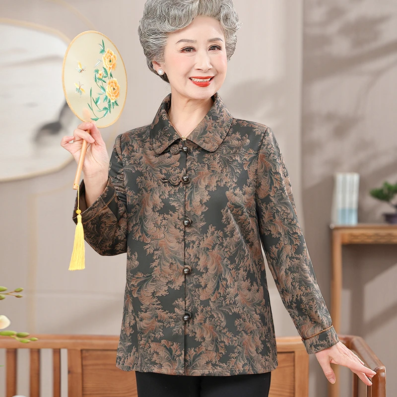 【大唐夫人】老年人春装衬衫奶奶衣服洋气翻领外套薄款中老年人衬衣