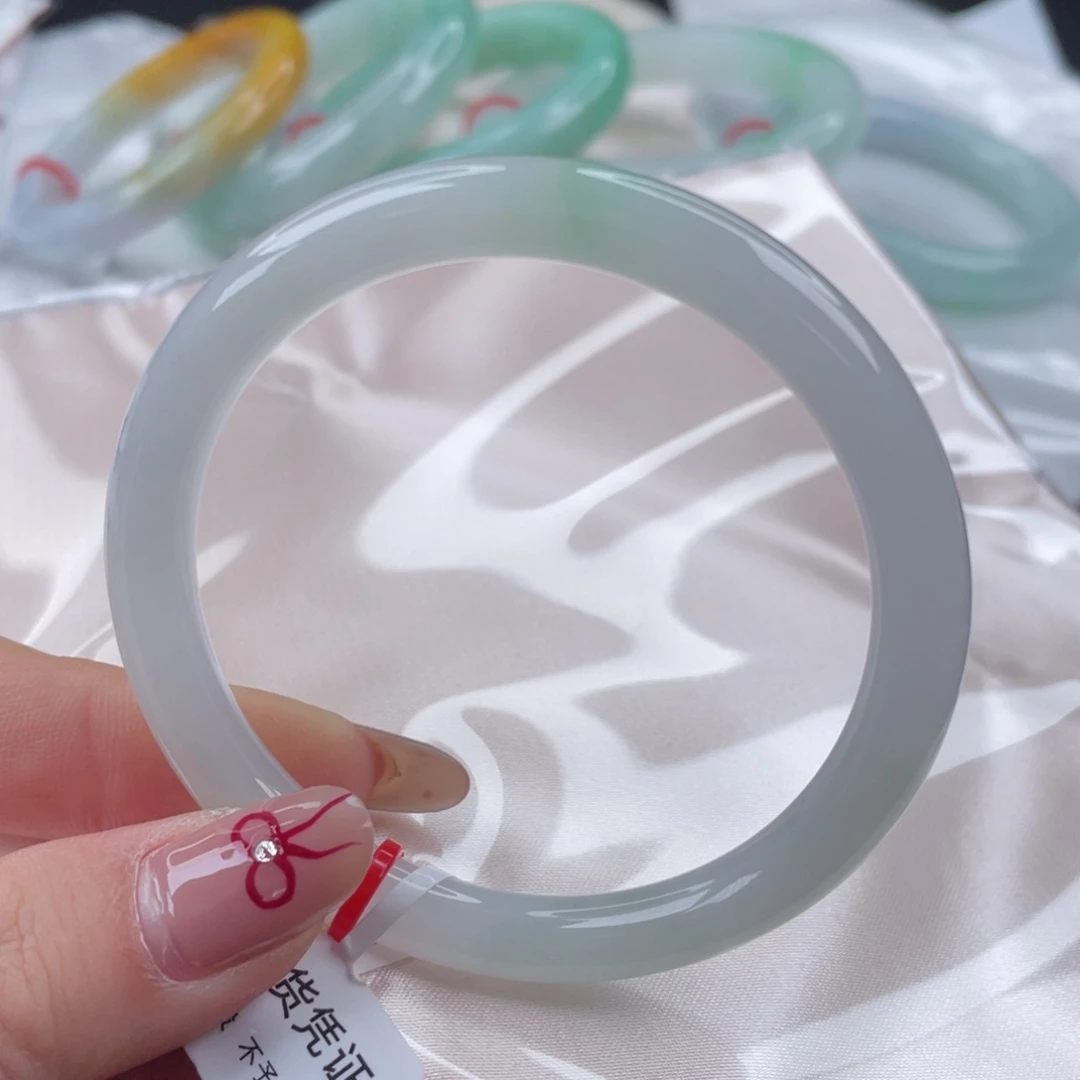 翡翠手镯未镶嵌5455圆条9