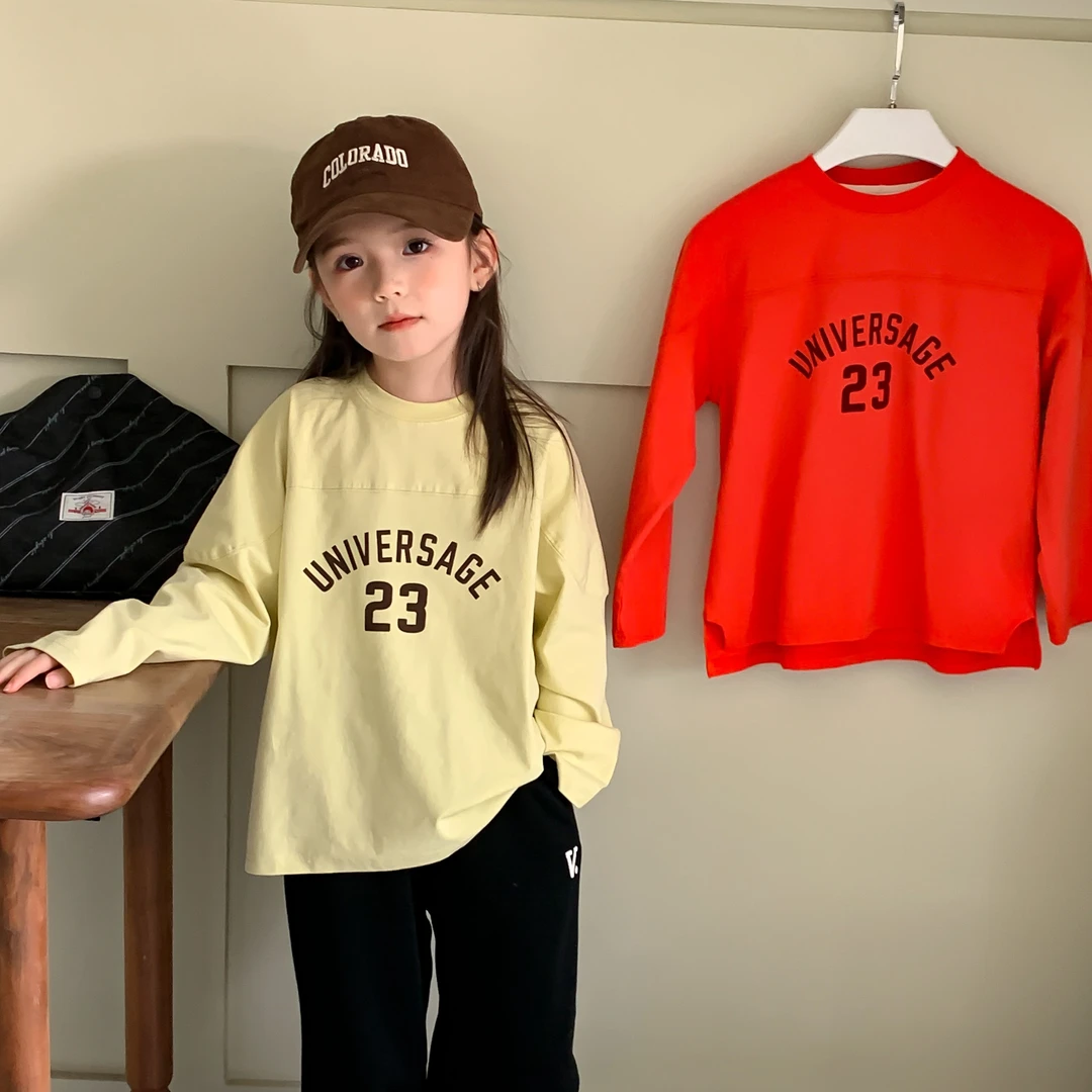 尤画2025秋季新款女童韩版23字母印花儿童圆领宽松长袖上衣68301