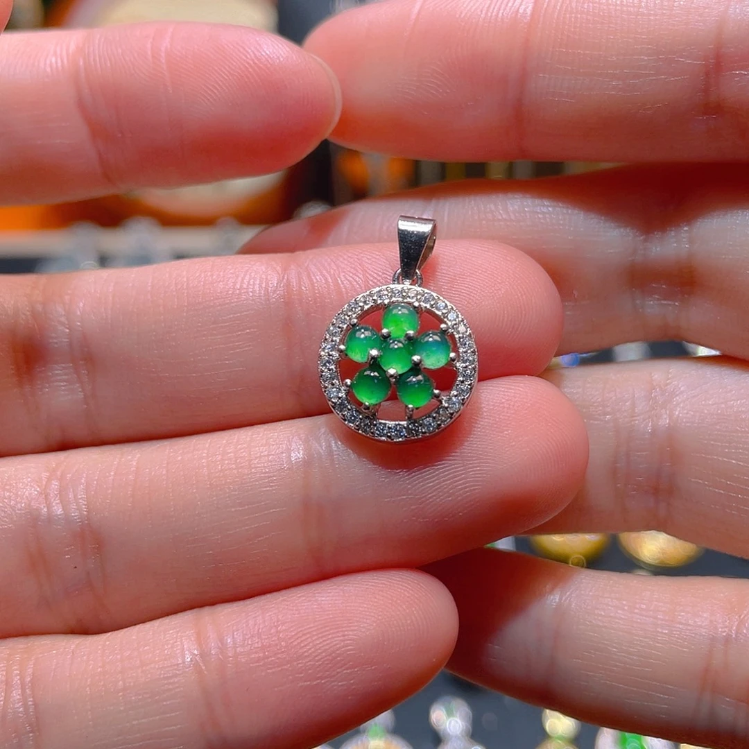 翡翠银S925镶嵌吊坠(不含链)