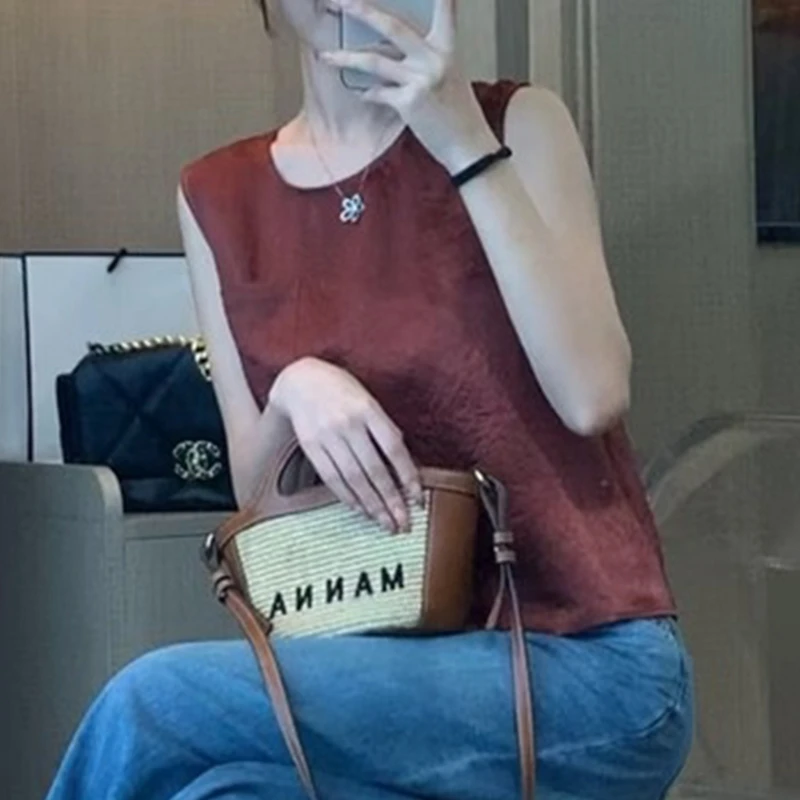 2025新款夏季大码时尚洋气圆领无袖宽松显瘦百搭高级感背心上衣女