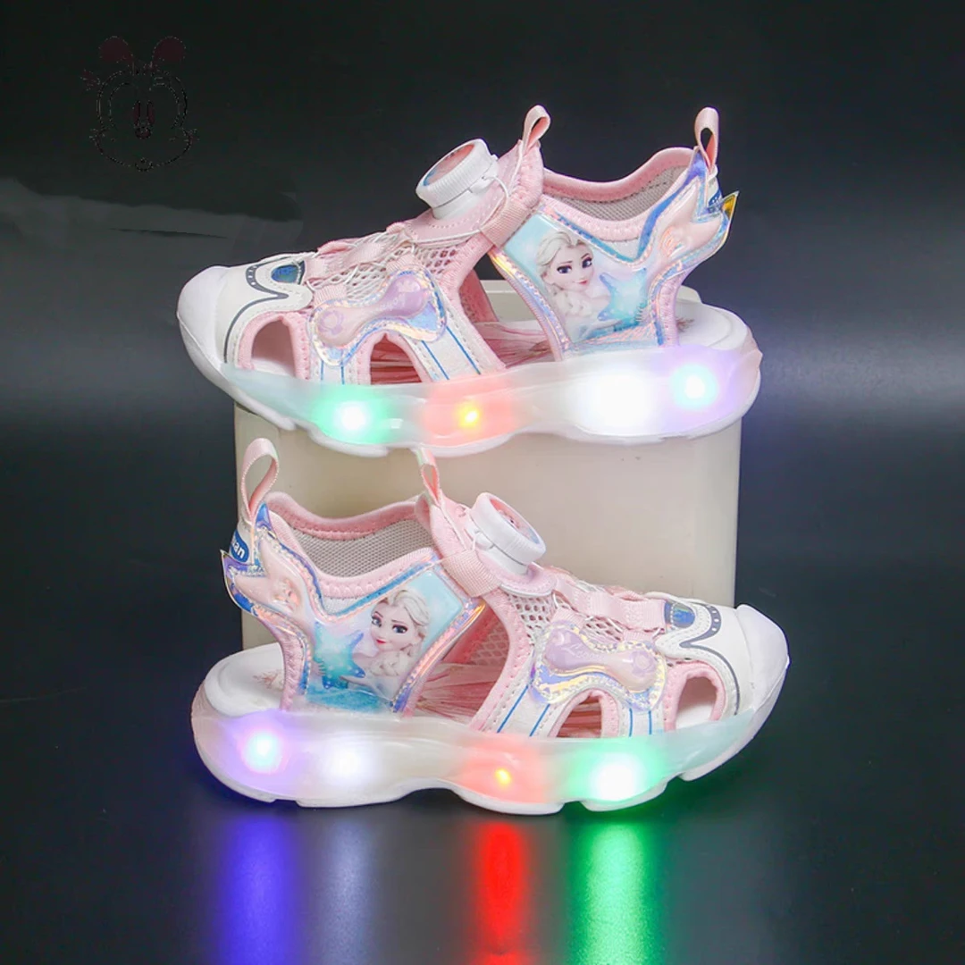 女童凉鞋儿童2025新款夏季包头爱莎公主带灯中小童运动鞋18