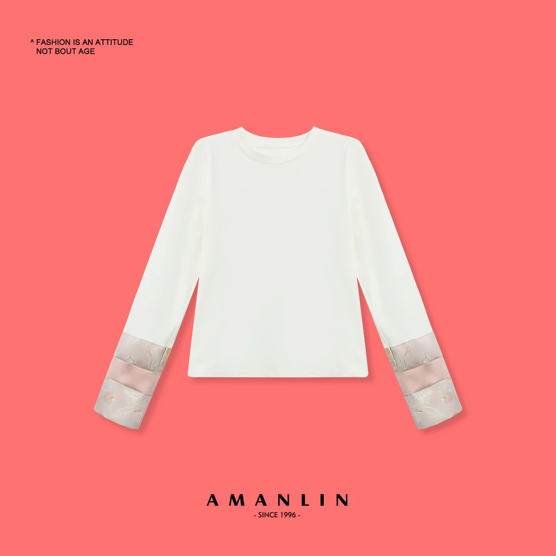【AMANLIN】春季新款新中式国风设计拼接提花袖子上衣Hg00186