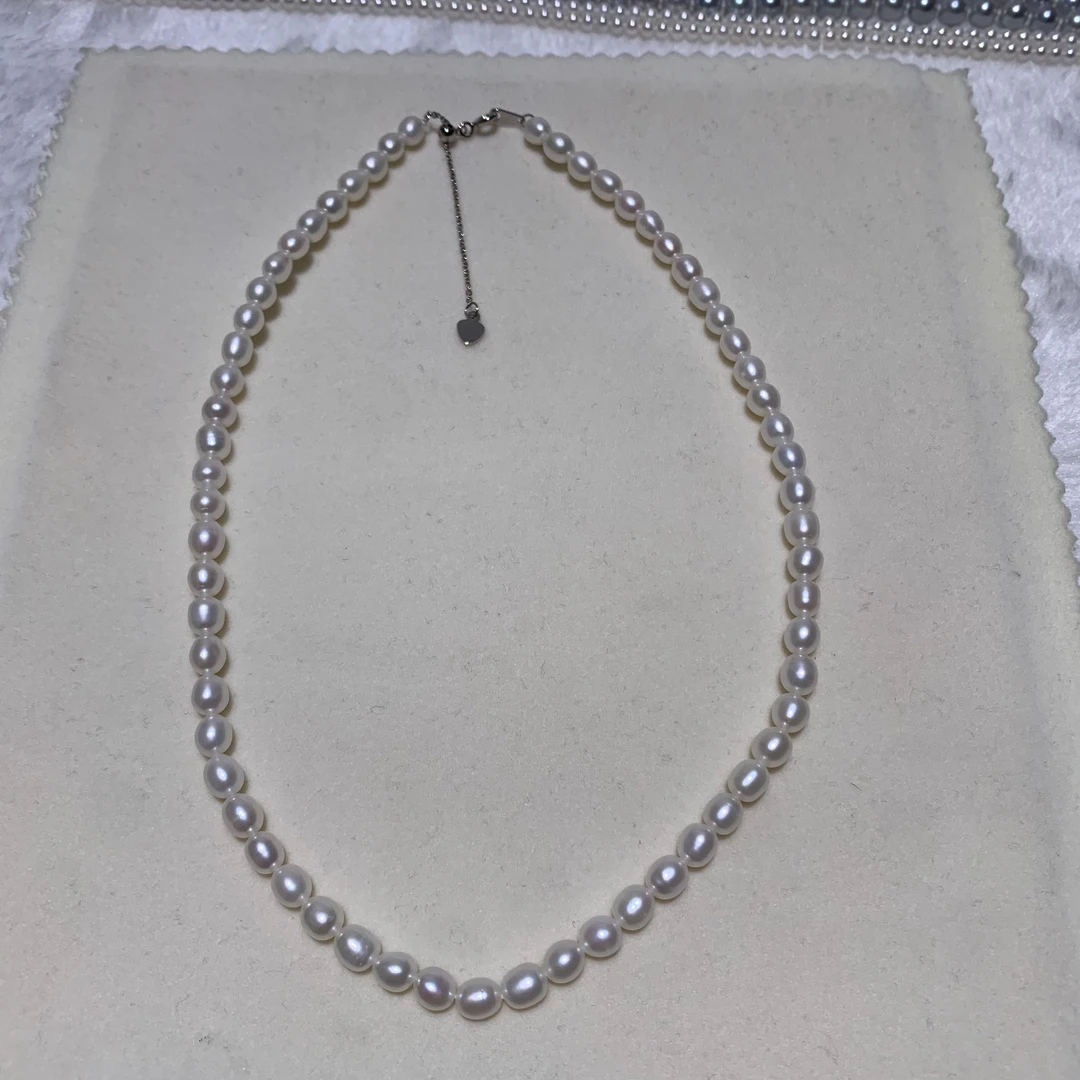 【011】淡水米形珍珠项链5-6mm微瑕S925延长抽拉扣