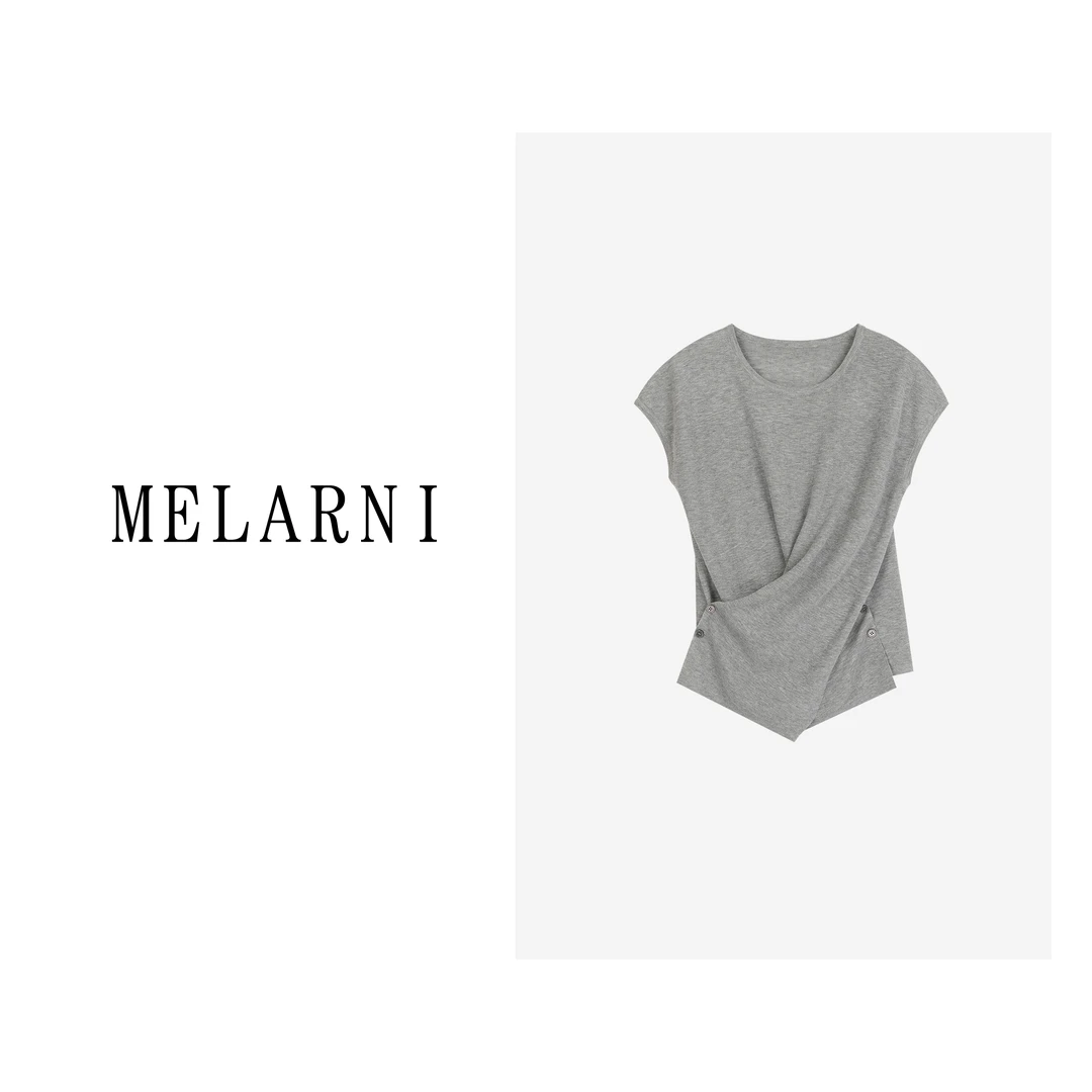 【MELARNI】2025夏季不规则圆领冰丝针织T恤MLN10097