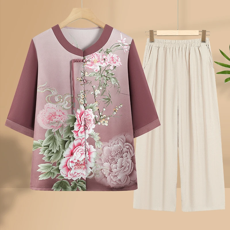 老年人夏装半袖套装奶奶衬衫薄款妈妈衬衣夏季老人衣服中老年小衫