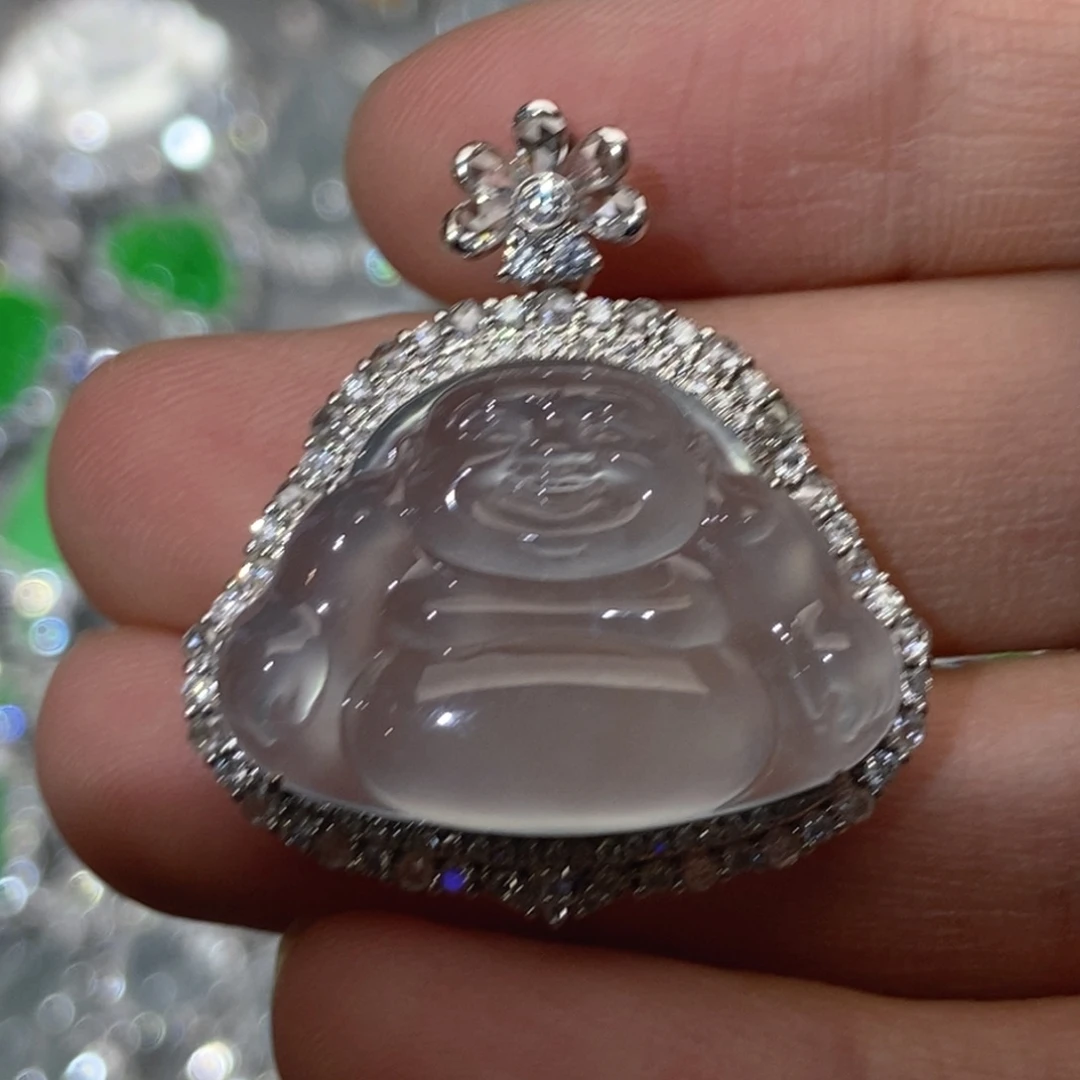 翡翠18K金镶嵌颈饰天然缅甸A货翡翠