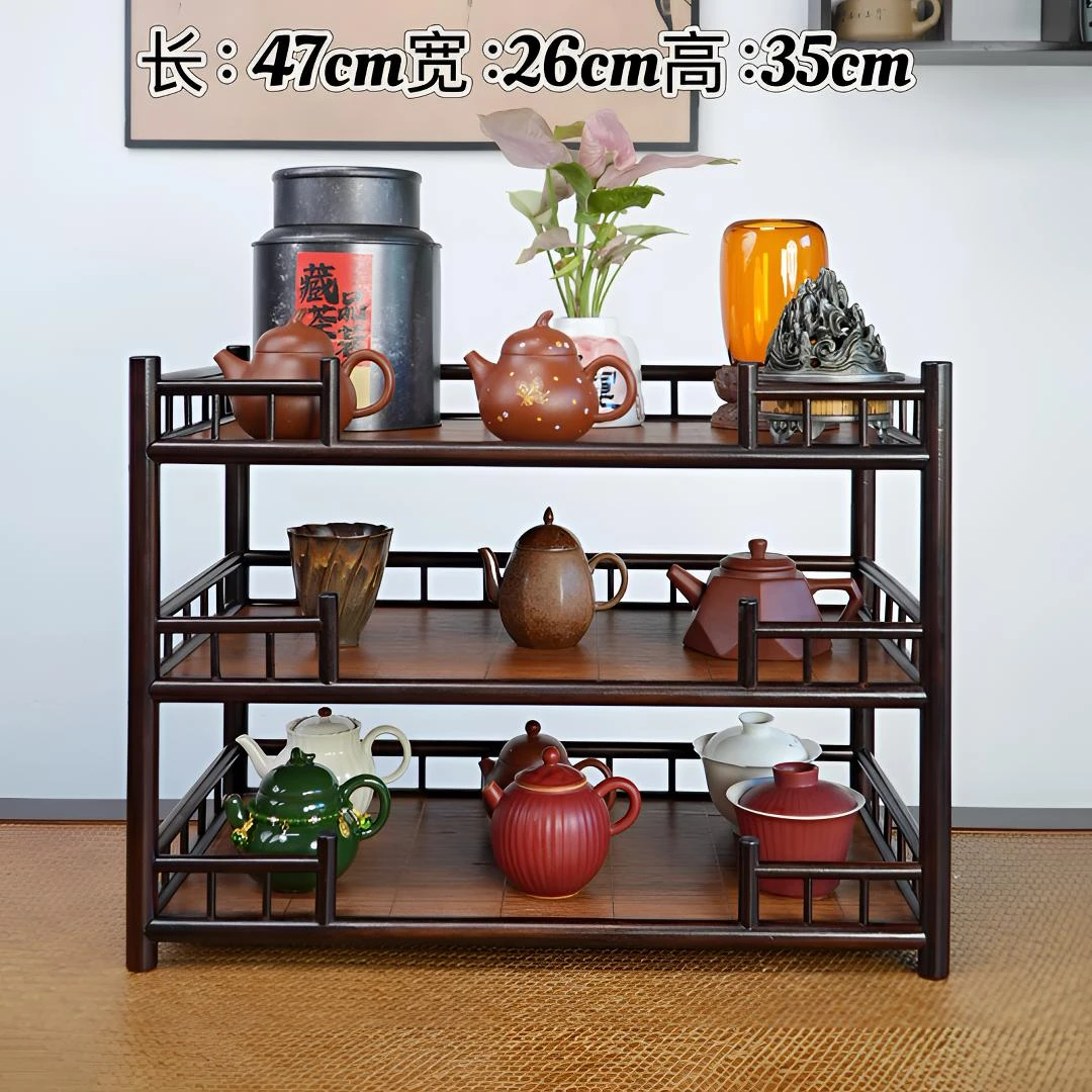 「观海」三层席面楠竹茶器文玩博古架收纳架家用置物架子茶具储琼楼