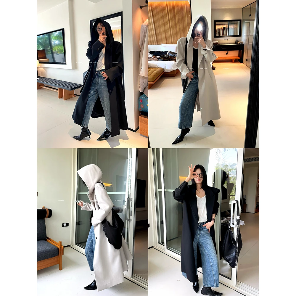 JCCC影子【至夜之息】黑色高级感廓形连帽长款西装外套JE4FSF31