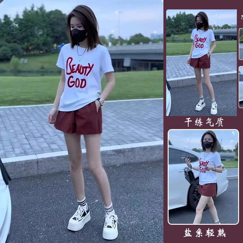 2025夏季显瘦减龄时尚套装女今年流行洋气干练气质T恤+短裤两件套
