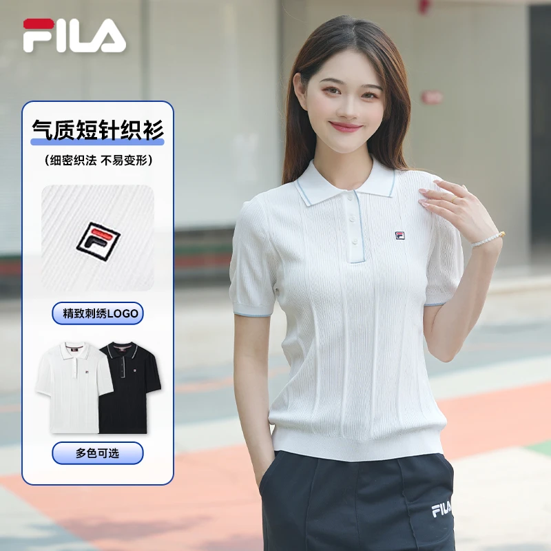 Fila/斐乐女士夏季柔软舒适通勤POLO短针织衫运动T恤F61W523410A