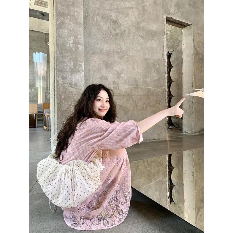 2025早秋温柔风套装女法式独特好看蕾丝美背长袖衬衫刺绣半身裙子
