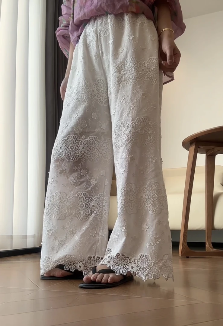 韩系定制面料立体花蕾丝裤