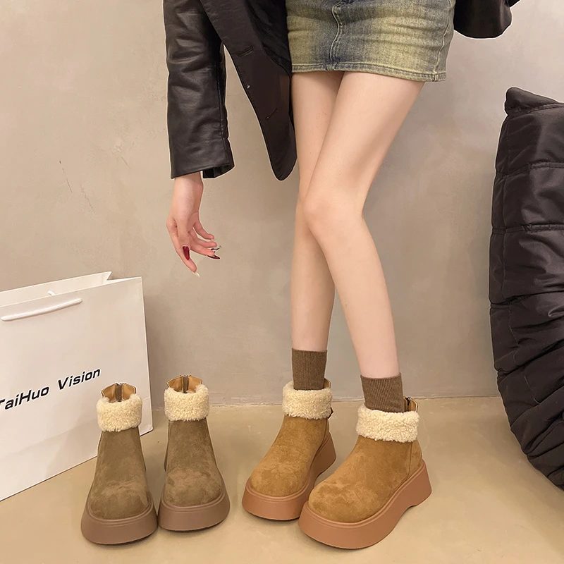 时尚厚底雪地靴女款2025新款冬季百搭加绒保暖勃肯靴休闲鞋加厚